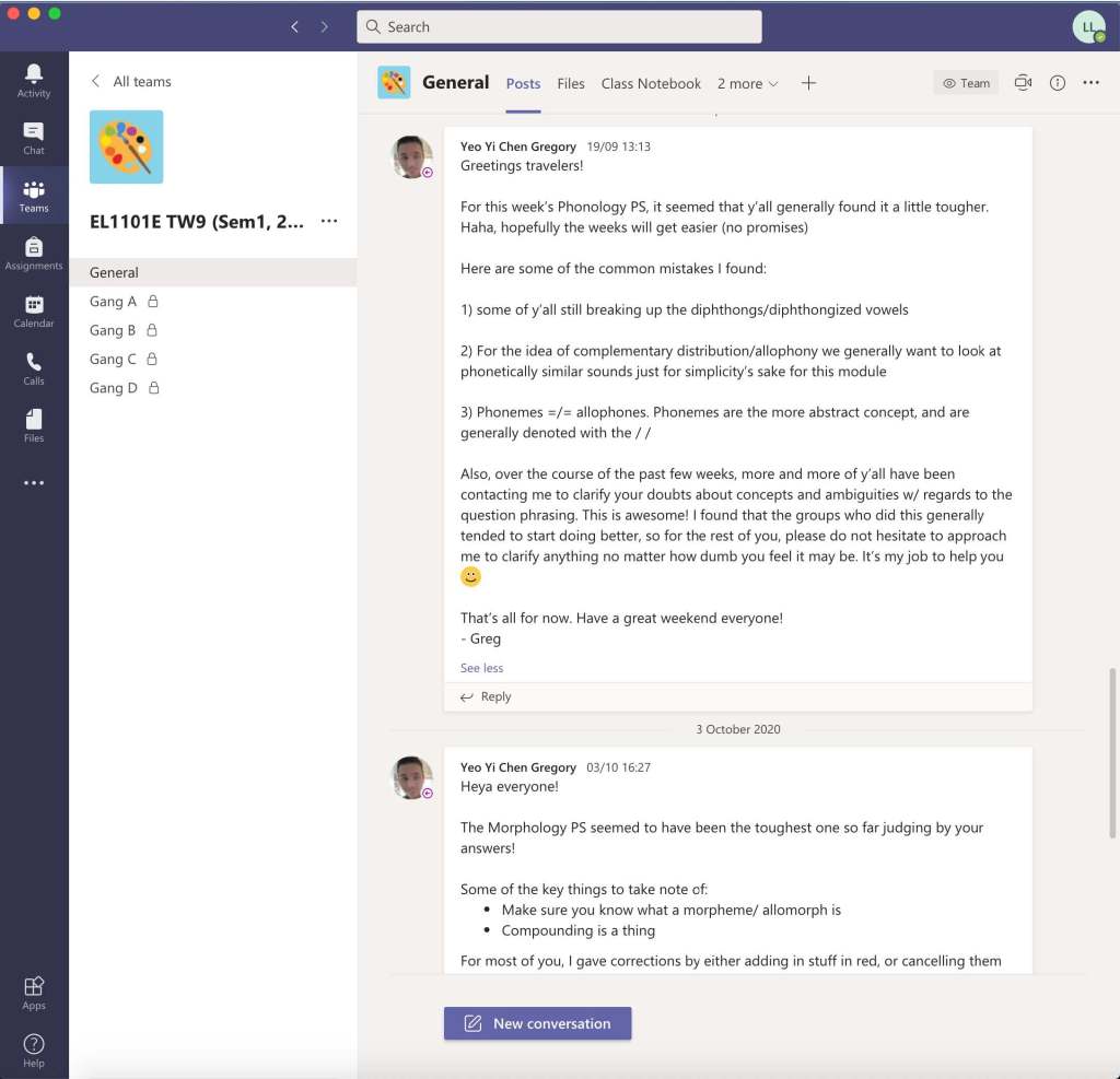 Screenshot of example of feedback provided in general
channel, addressing common mistakes made by the
sub-team.